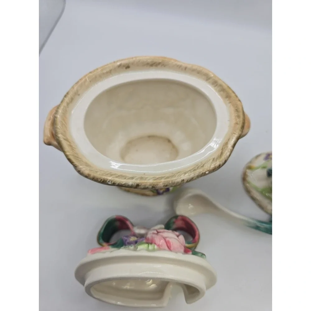 FITZ AND FLOYD Woodland Spring Sugar Bowl & Creamer Set w/lid & spoon